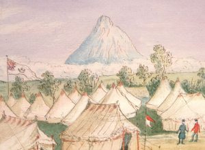 Painting of the 65th Regiment camp at Waitara, 1860 (Alexander Turnbull Library, B-103-01)
